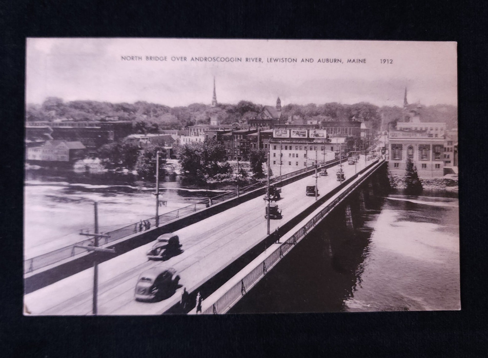 Vintage Postcard RPPC North Bridge Androscoggin River Lewiston Auburn Maine
